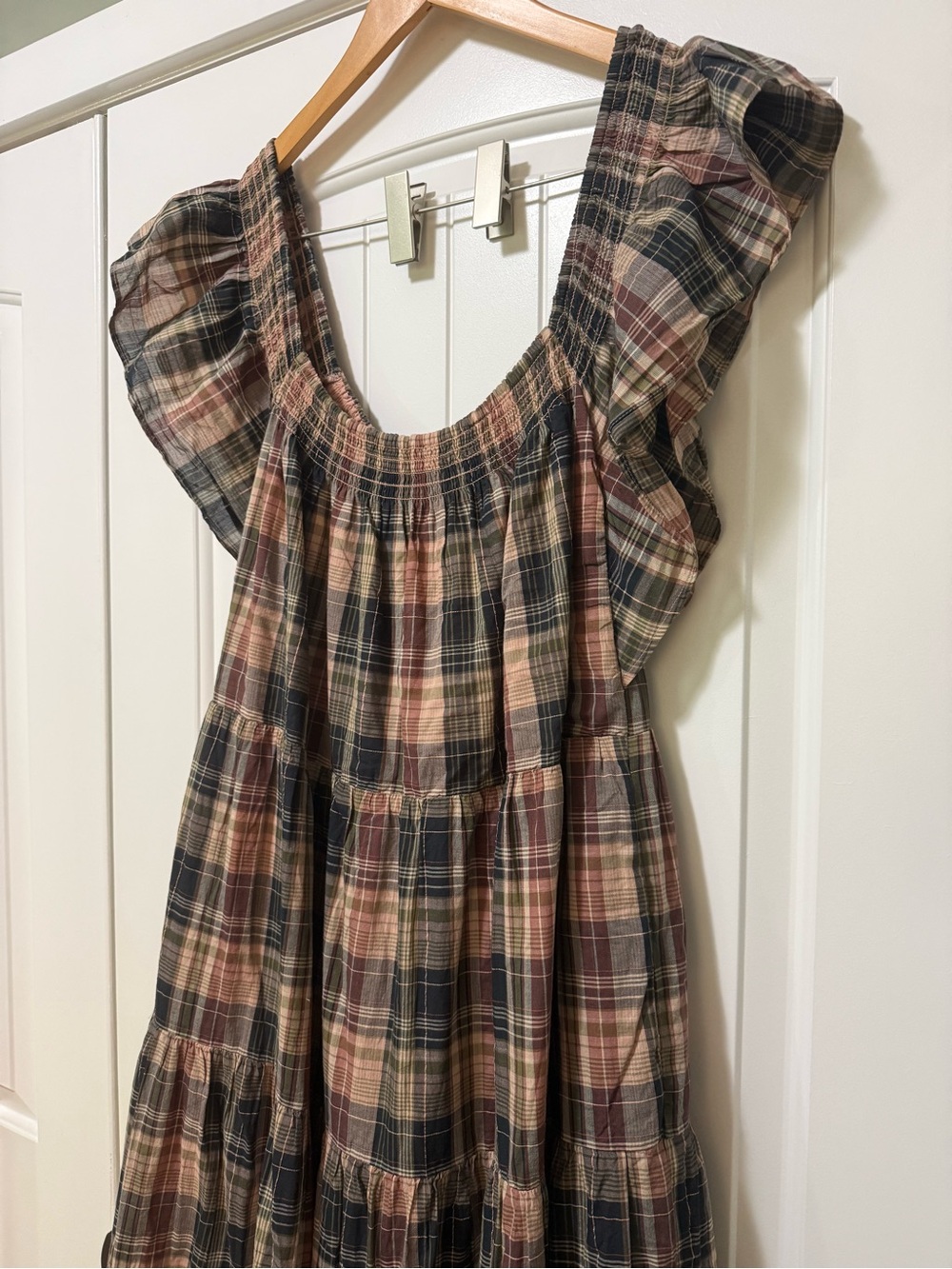 Madewell Flutter-Sleeve Tiered Midi Dress in Plaid XXL - Picture 9 of 12